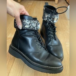 Michael Kors Haskell Glitter and Leather combat boot